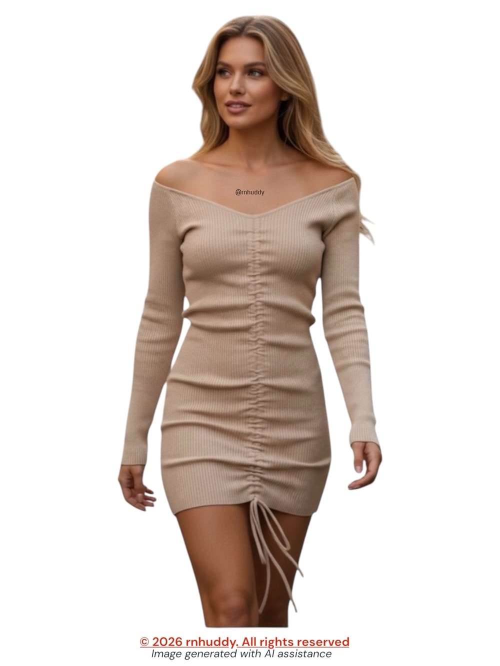 NWT Princess Polly S/M beige ribbed off shoulder mini dress